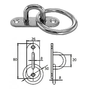 Планка овальная с проушиной и кольцом 8 мм AISI 304 1021-1308