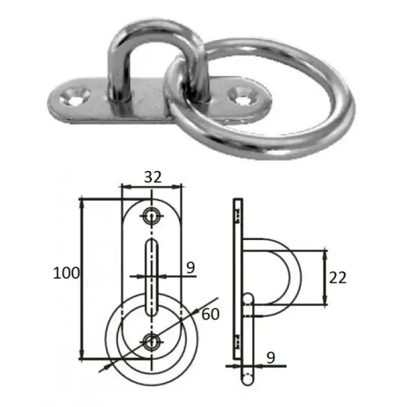 CIM Планка овальная с проушиной и кольцом 9 мм AISI 304