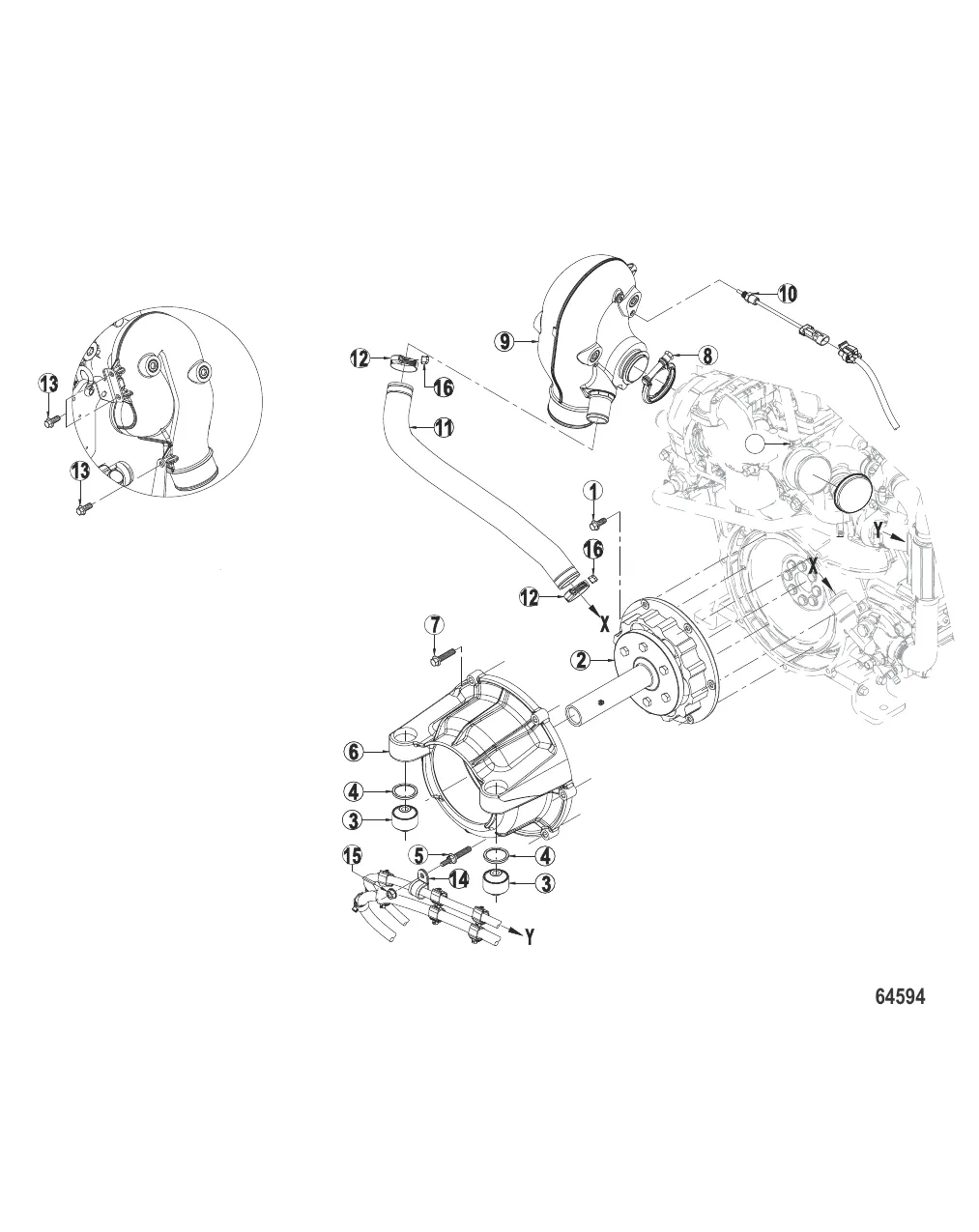 Корпус маховика и подъемный выхлопной патрубок Поворотно-откидная колонка