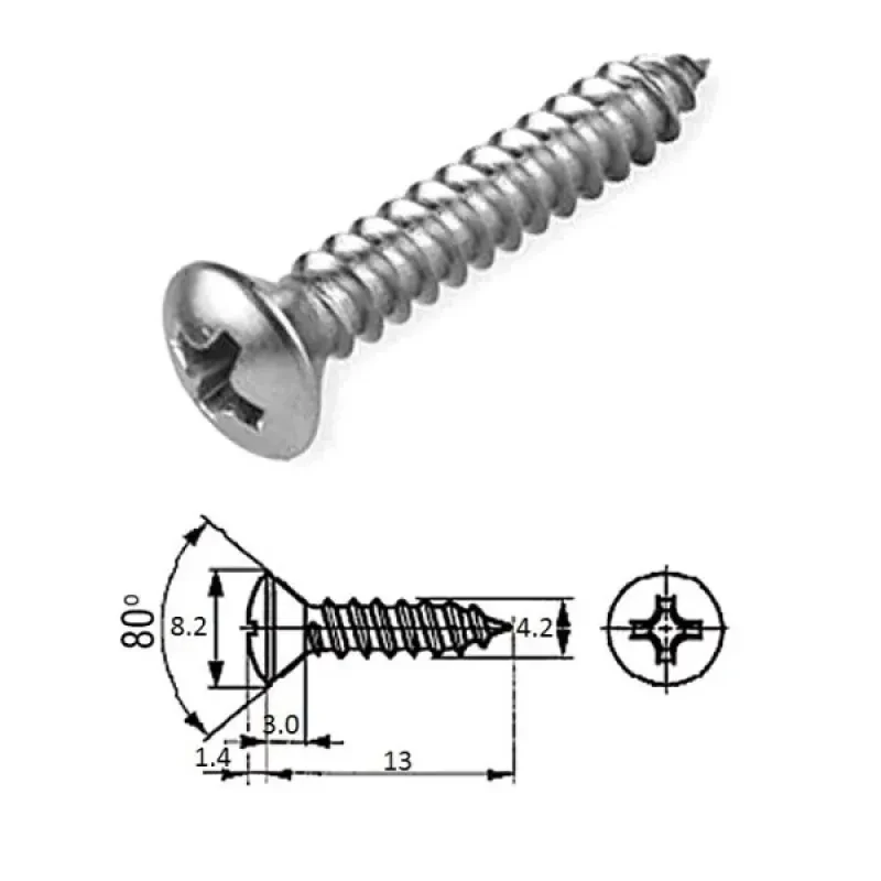 ZONBIX Шуруп п/пот.гол M4.2X 13 нерж.A2 (100 шт)
