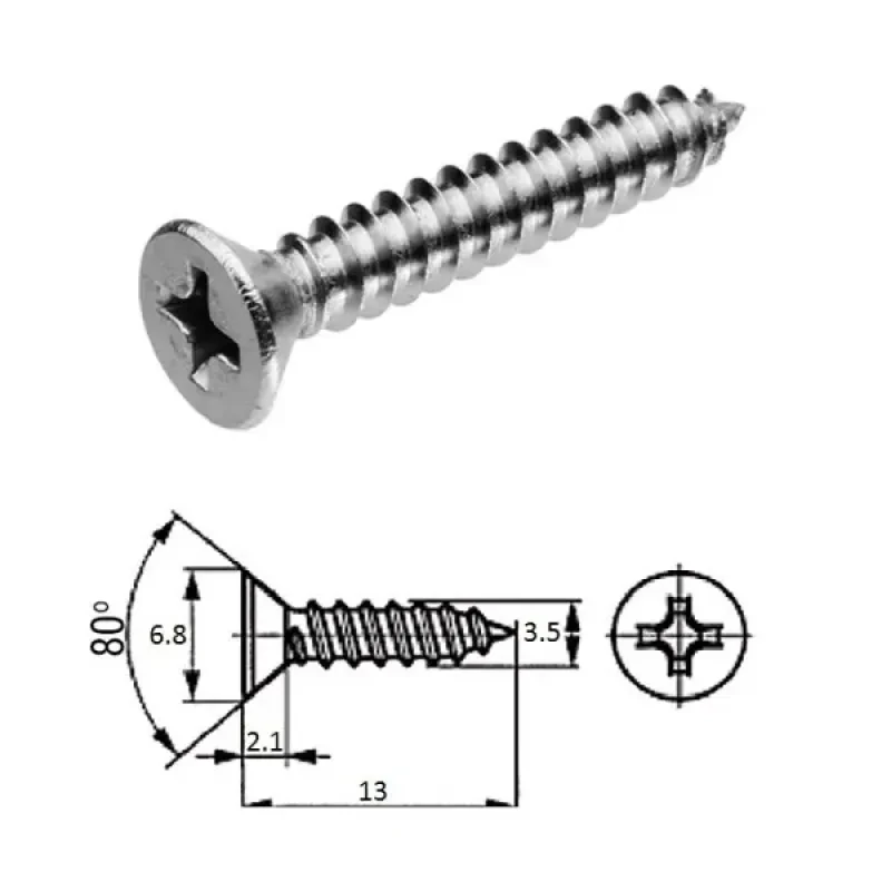 ZONBIX Шуруп пот.гол M3.5X 13 нерж.A2 (100 шт)