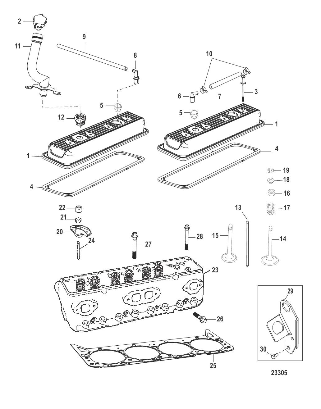 Головка цилиндра и крышка коромысла