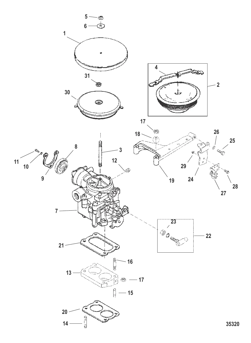 CARBURETOR AND THROTTLE LINKAGE (2 BARREL)