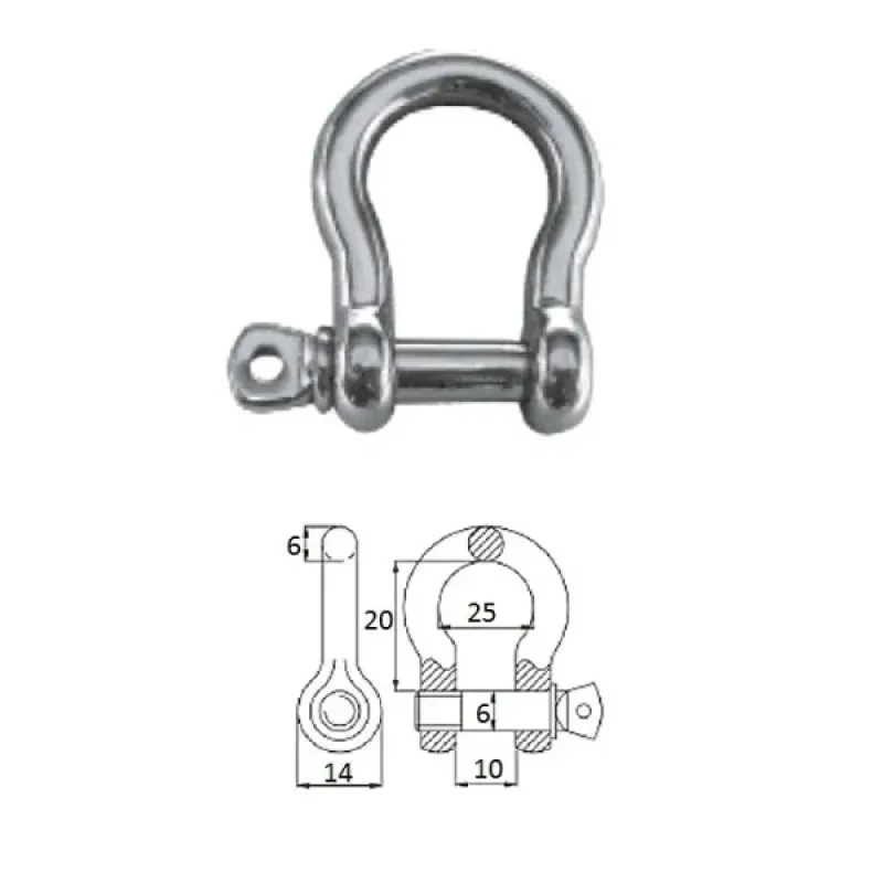 CIM Скоба такелажная подкова с винтовым пальцем 6 мм сталь AISI 316