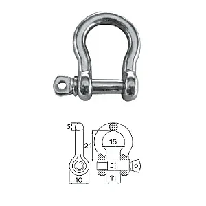 Скоба такелажная подкова с винтовым пальцем 5 мм сталь AISI 316 2410-0105