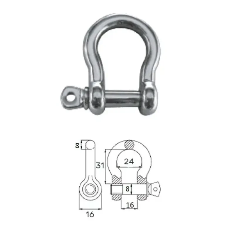 CIM Скоба такелажная подкова с винтовым пальцем 8 мм сталь AISI 316