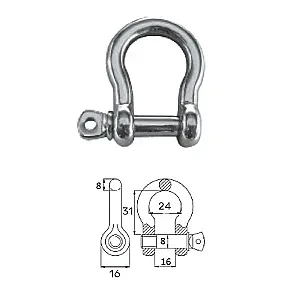 Скоба такелажная подкова с винтовым пальцем 8 мм сталь AISI 316 2410-0108