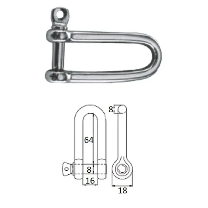 CIM Скоба такелажная удлиненная с винтовым пальцем 8 мм сталь AISI 316