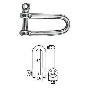 Скоба такелажная удлиненная с винтовым пальцем 8 мм сталь AISI 316 2408-0108