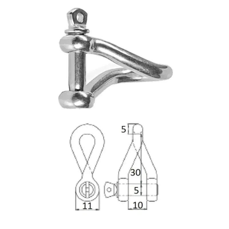 CIM Скоба такелажная изогнутая с винтовым пальцем 5 мм сталь AISI 316