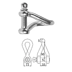 Скоба такелажная изогнутая с винтовым пальцем 5 мм сталь AISI 316 2409-0105