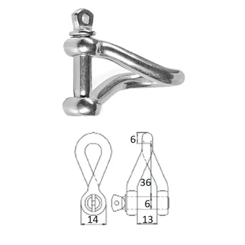 CIM Скоба такелажная изогнутая с винтовым пальцем 6 мм сталь AISI 316