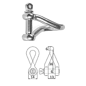 Скоба такелажная изогнутая с винтовым пальцем 6 мм сталь AISI 316 2409-0106