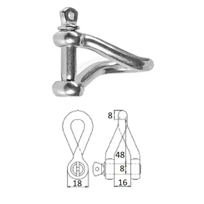 CIM Скоба такелажная изогнутая с винтовым пальцем 8 мм сталь AISI 316