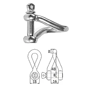 Скоба такелажная изогнутая с винтовым пальцем 8 мм сталь AISI 316 2409-0108