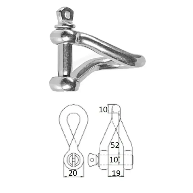 CIM Скоба такелажная изогнутая с винтовым пальцем 10 мм сталь AISI 316