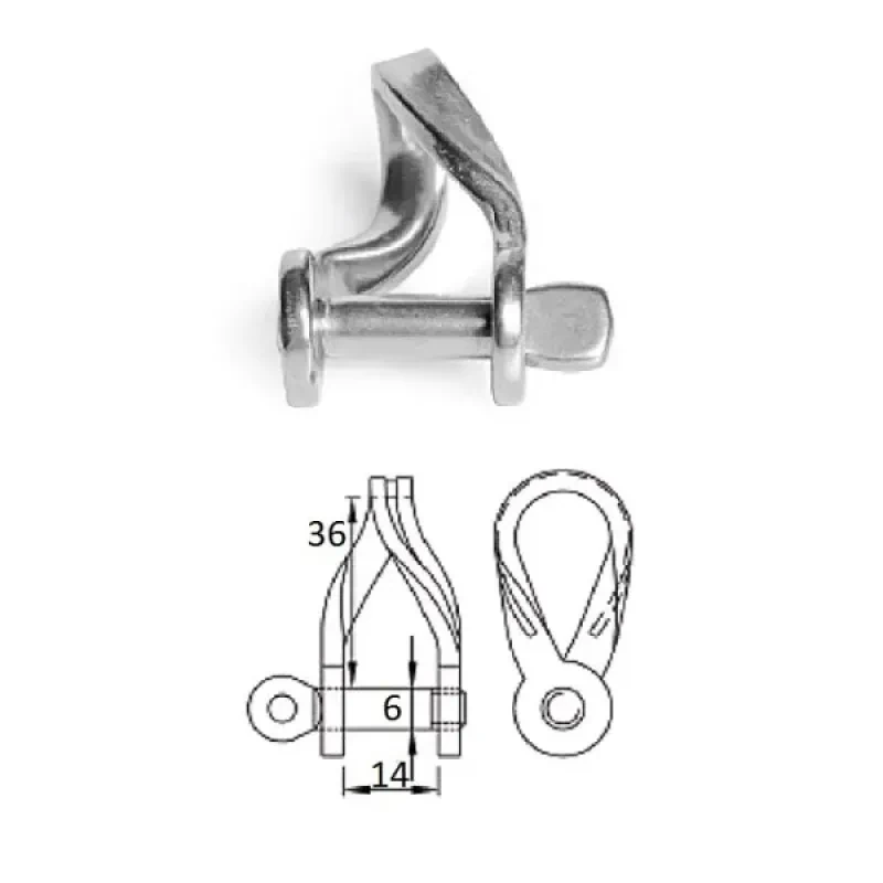 CIM Скоба такелажная плоская изогнутая с винтовым пальцем 6 мм