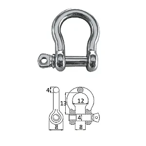 Скоба такелажная подкова с винтовым пальцем 4 мм сталь AISI 316 2410-0104