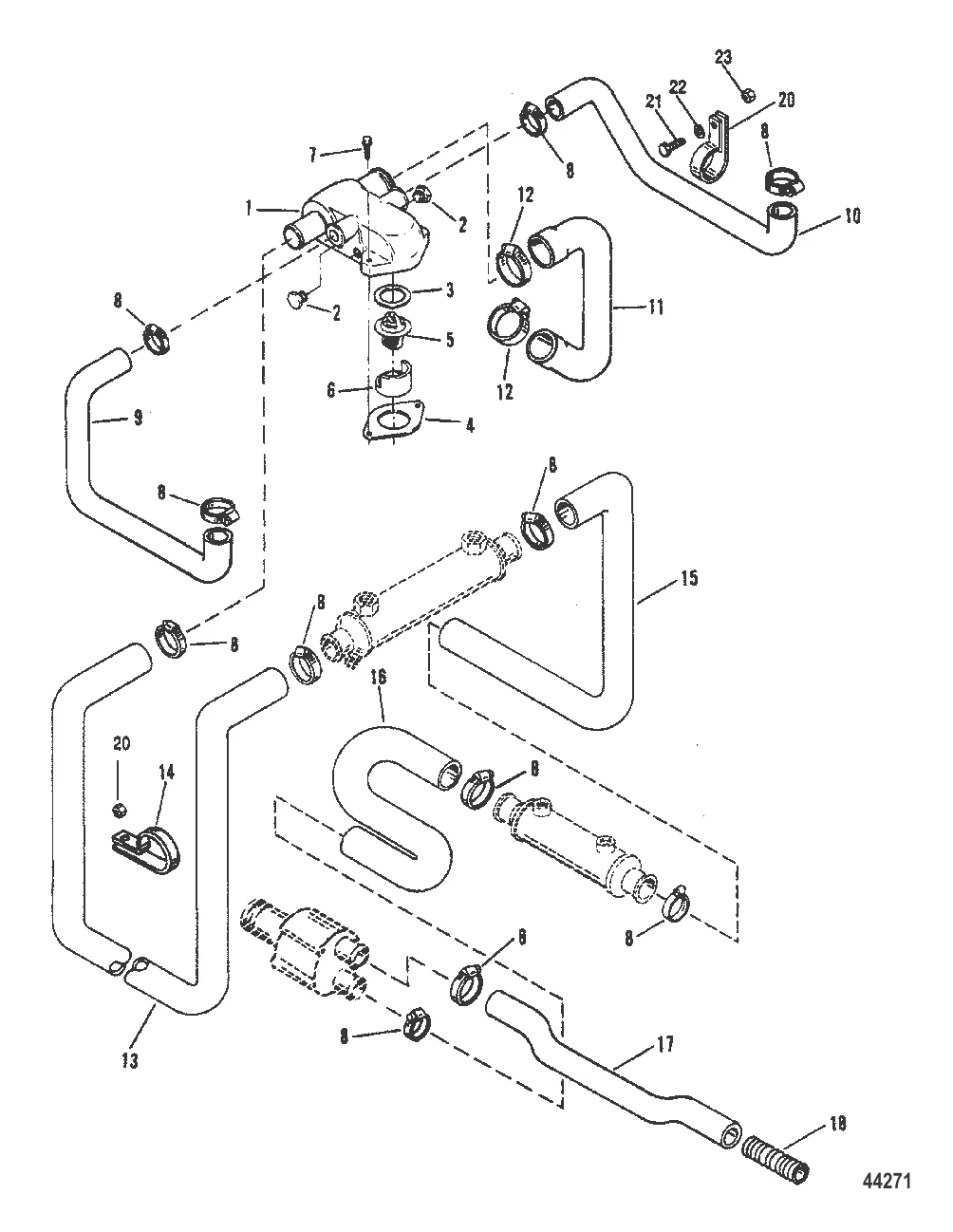 КОРПУС ТЕРМОСТАТА (СТАНДАРТНАЯ СИСТЕМА ОХЛАЖДЕНИЯ) 0F350000 И ВЫШЕ
