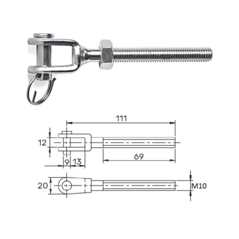 CIM Зажим талрепа М10 левая резьба