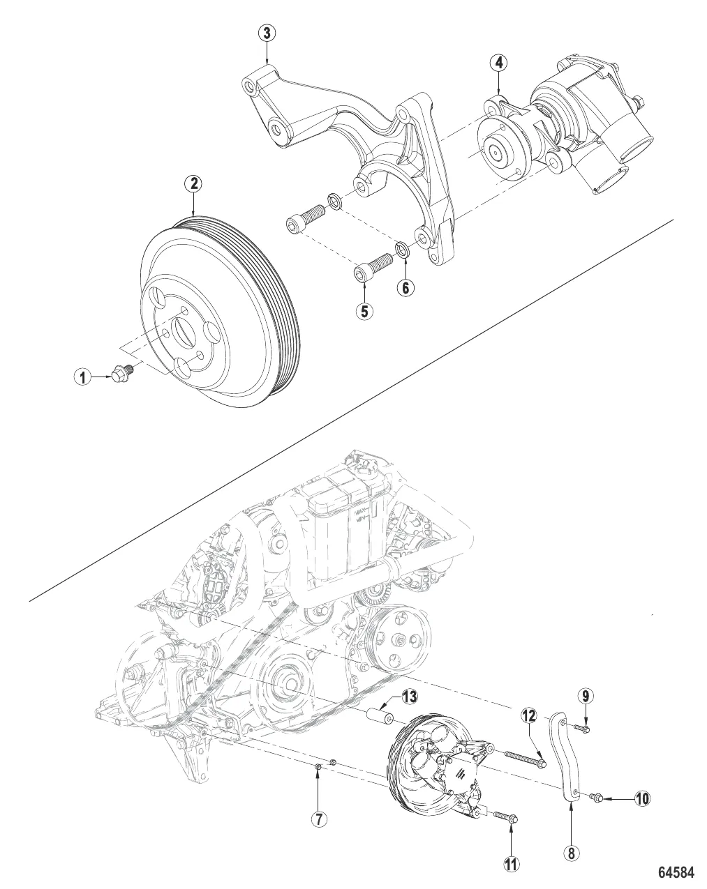 Насос для забортной воды Насос, кронштейн и шкив