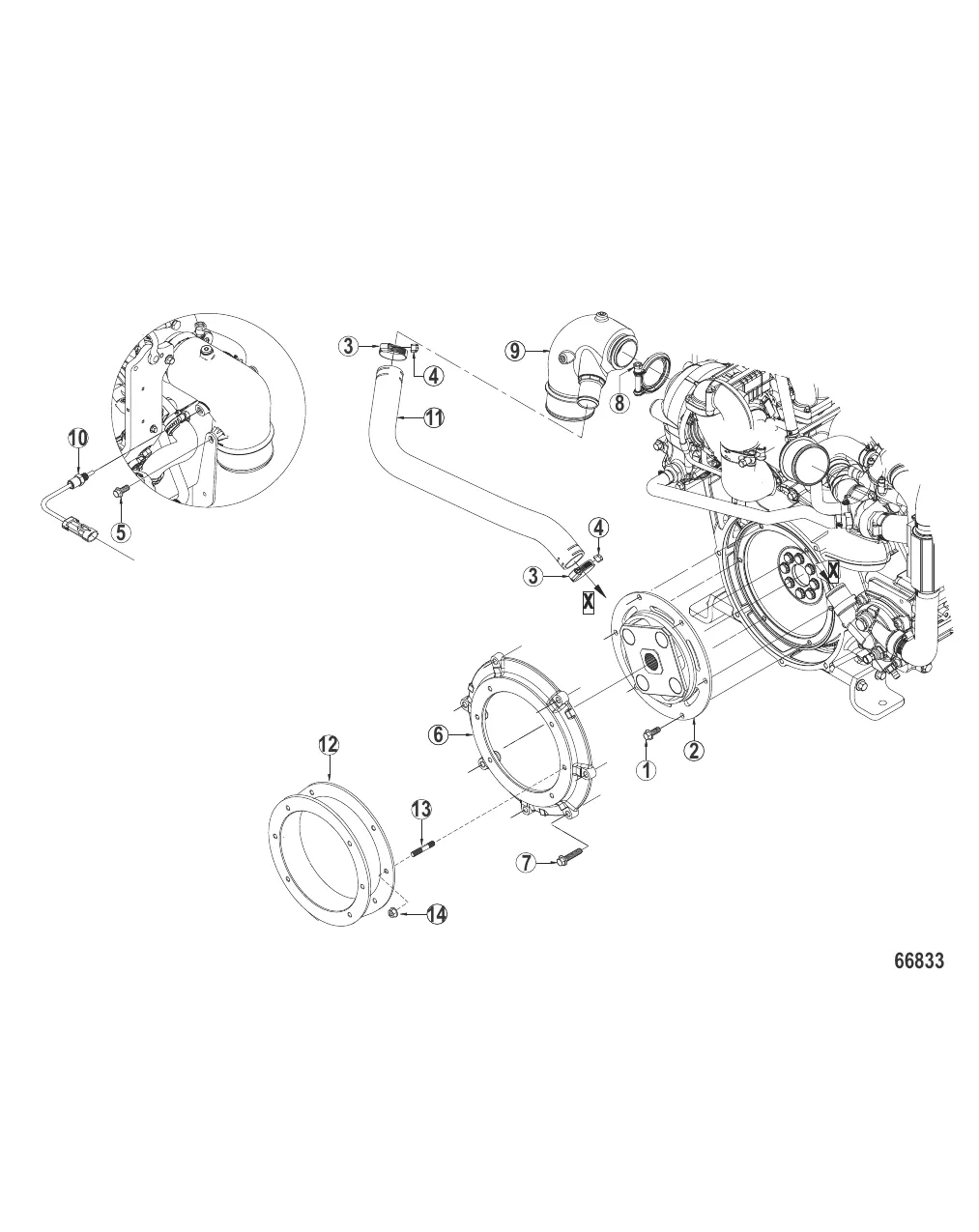 Корпус маховика и выхлопной коленчатый патрубок Бортовые двигатели
