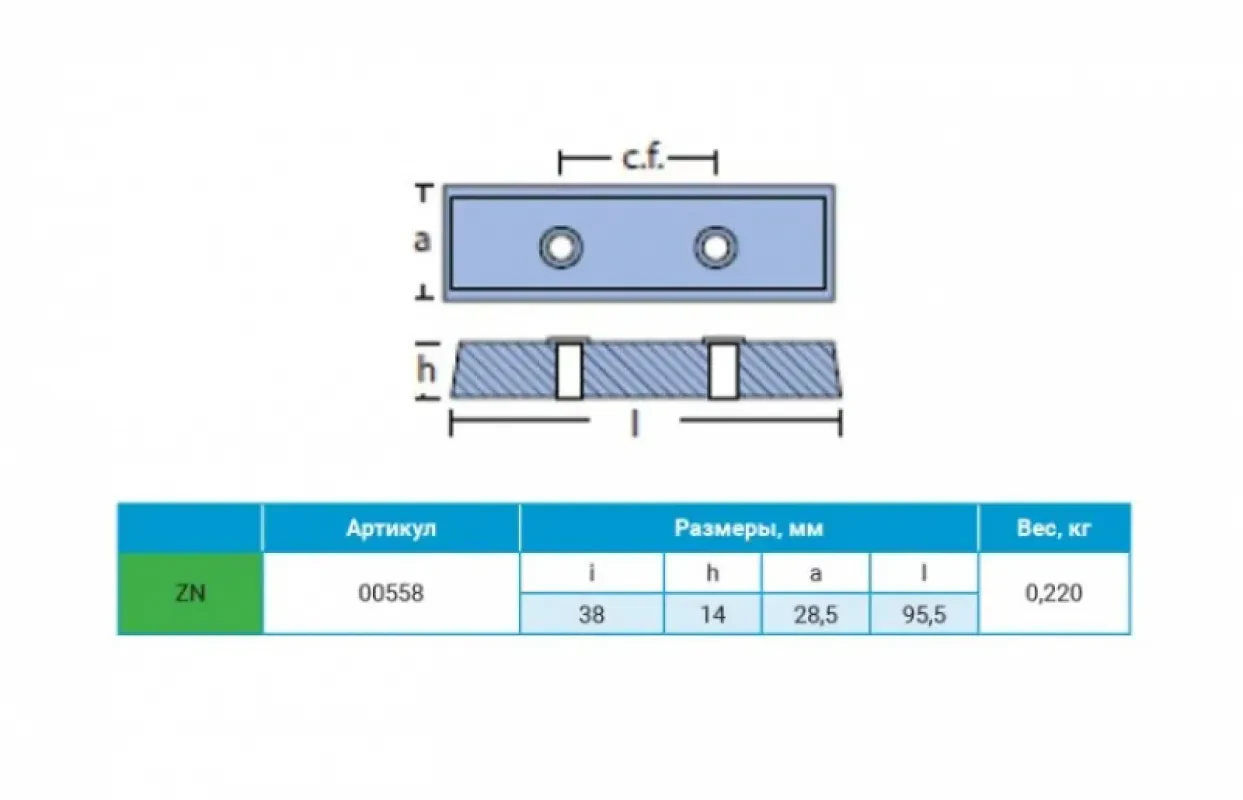TECNOSEAL Анод цинковый для транцевых плит BENNETT