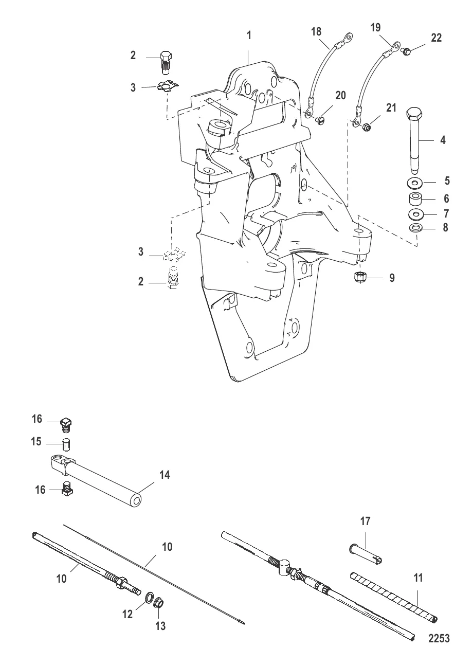 Транцевая плита и трос реверса