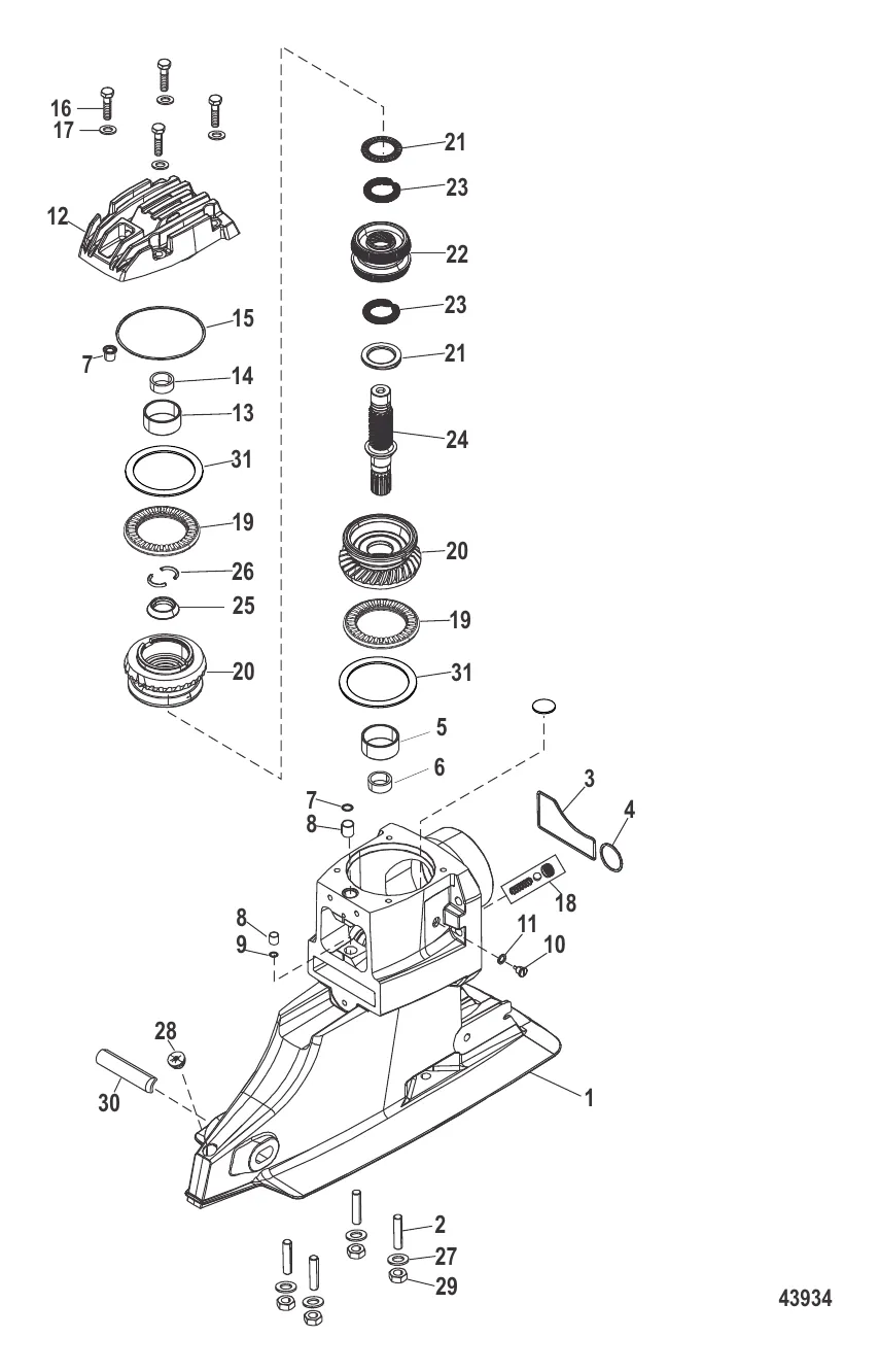Корпус ведущего вала и ведущие шестерни