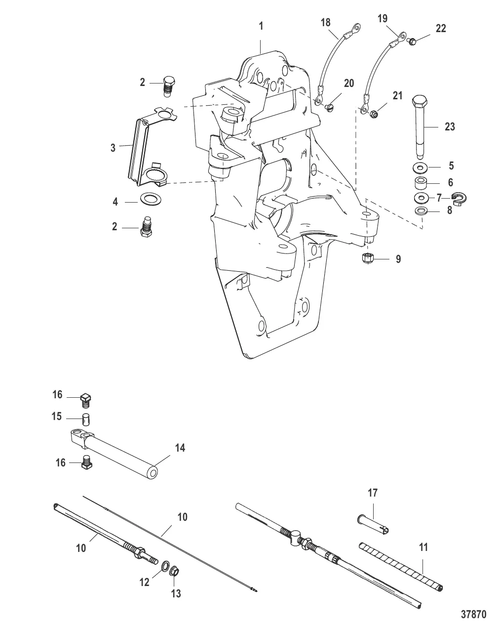 Транцевая плита и трос реверса