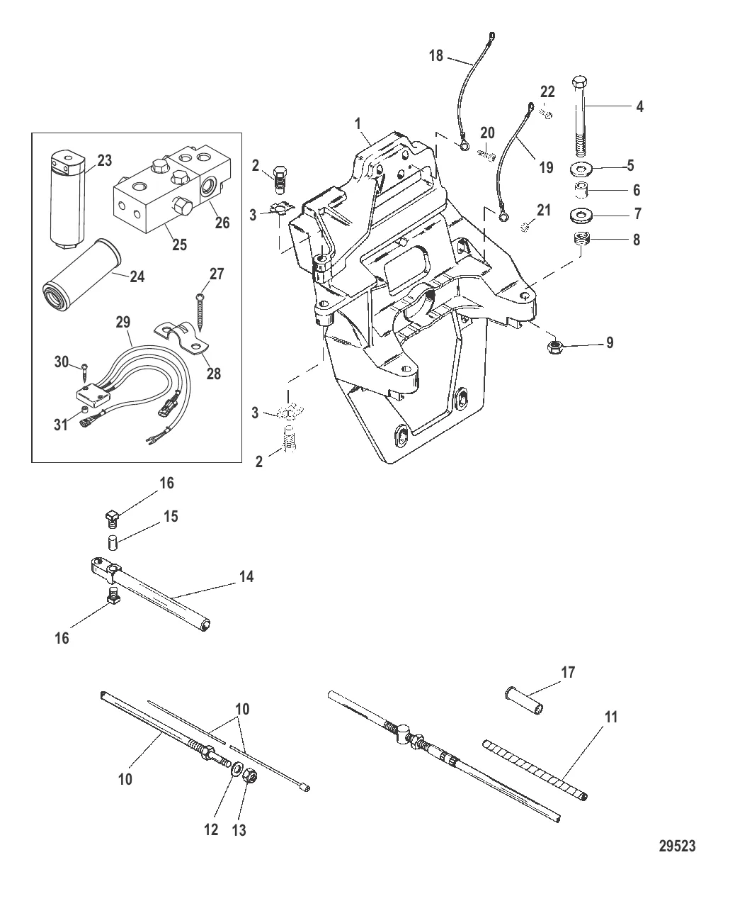 Транцевая плита и трос реверса