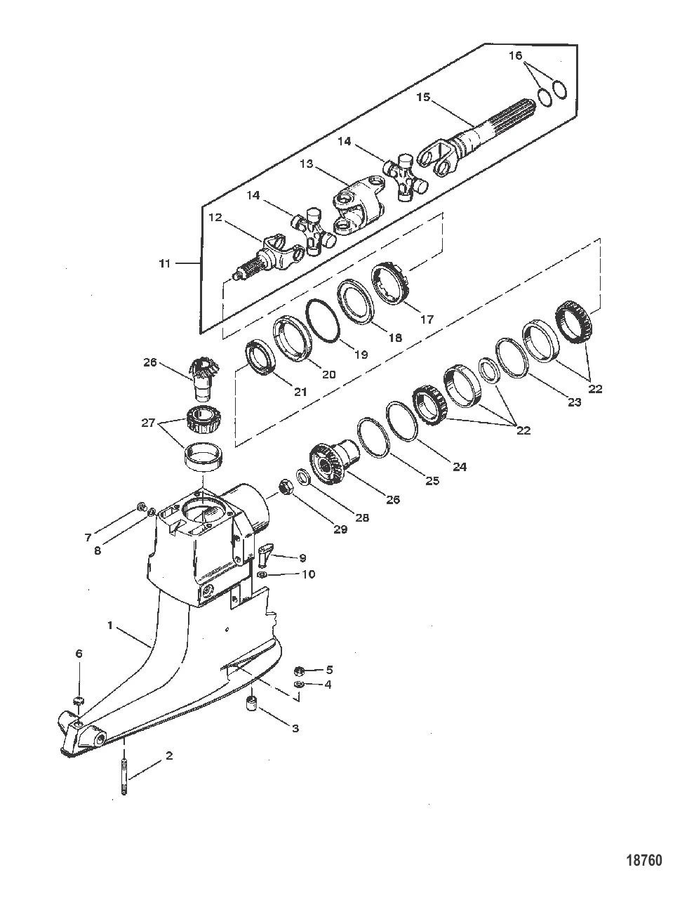 DRIVESHAFT HOUSING AND GEAR ASSY (ALPHA ONE-SS)