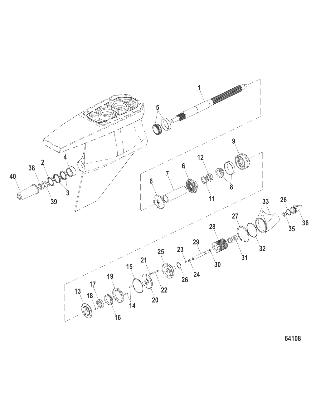 Картер редуктора в сборе Гребной вал