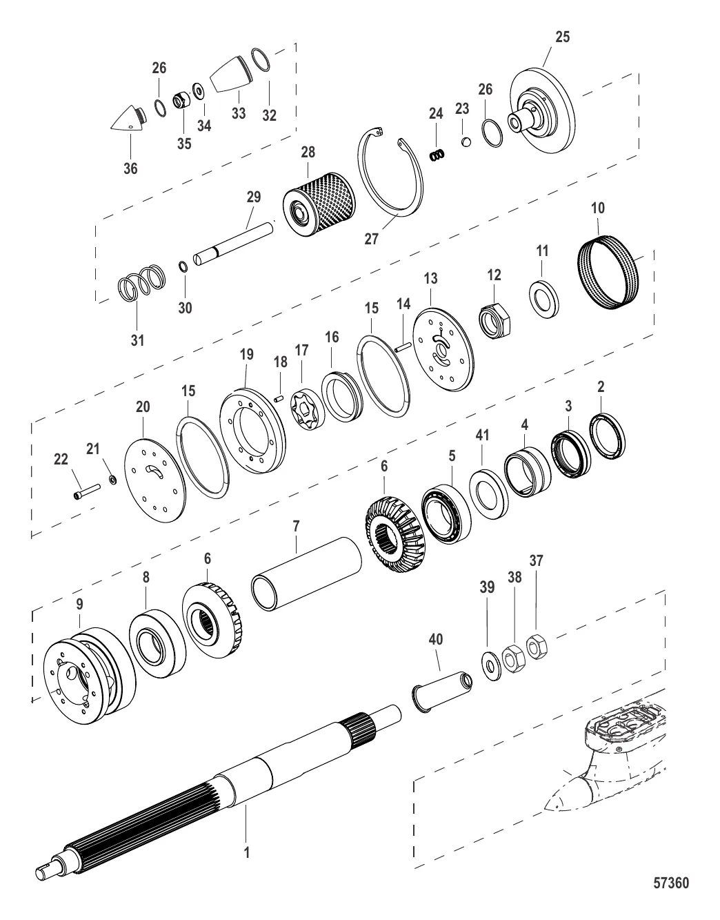 Картер редуктора в сборе Гребной вал (0M971212 и выше)