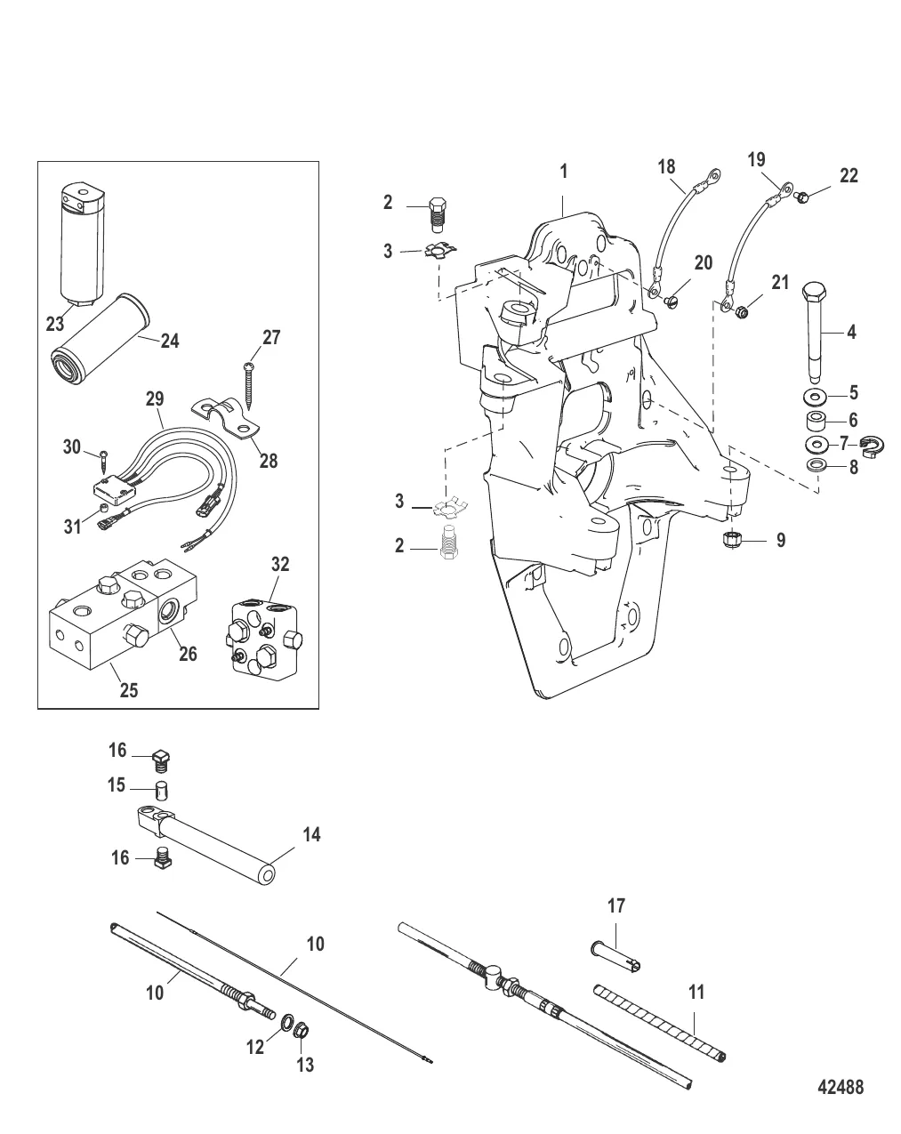 Транцевая плита и трос реверса