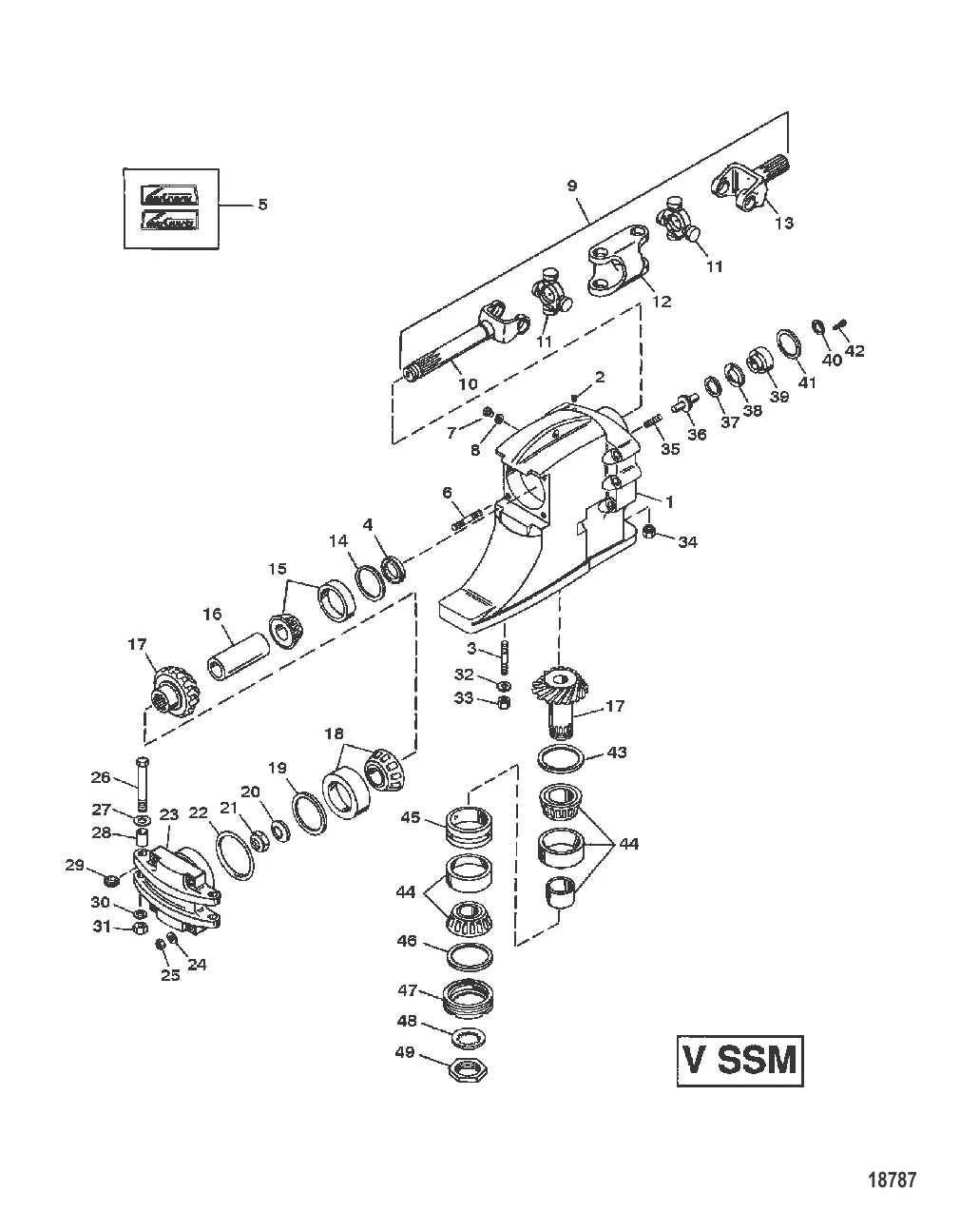 DRIVESHAFT HOUSING AND GEAR ASSY (V SSM)