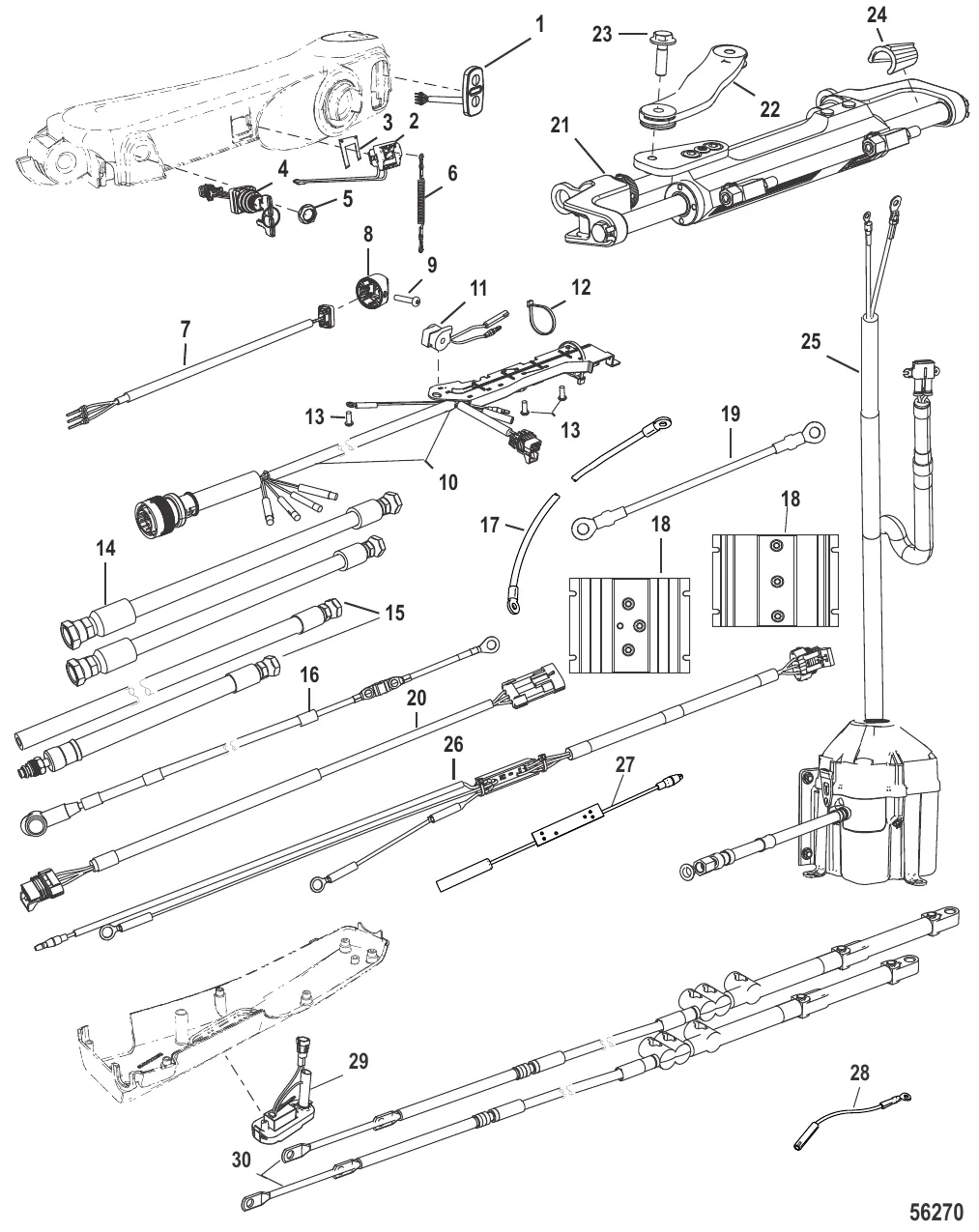 Компоненты комплекта румпельной рукоятки (Румпель Big Tiller – рулевой механизм с усилителем, механич.)