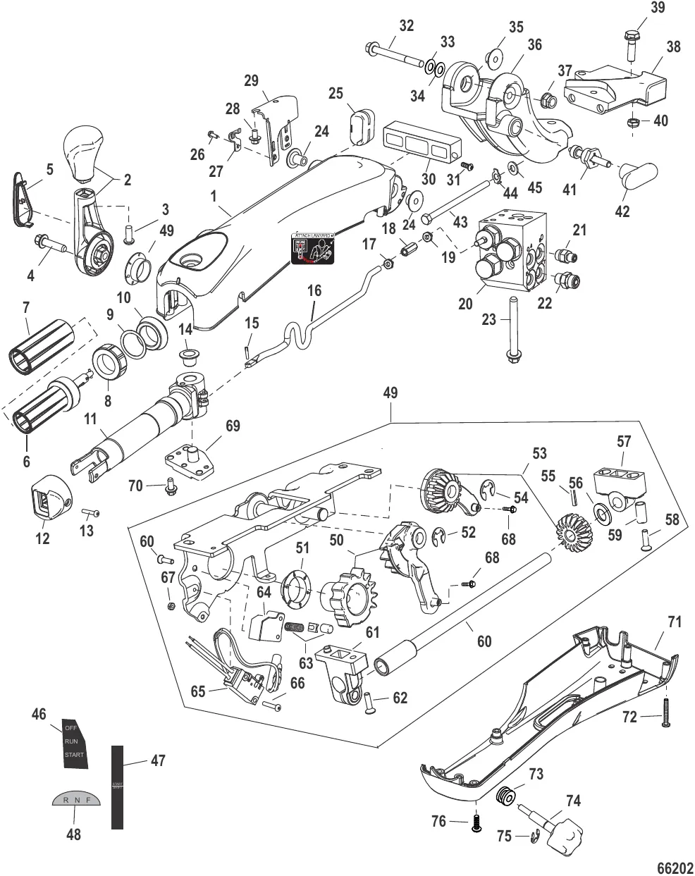 Tiller Handle Assembly (Big Tiller, Mech, V6/V8 175-300HP)