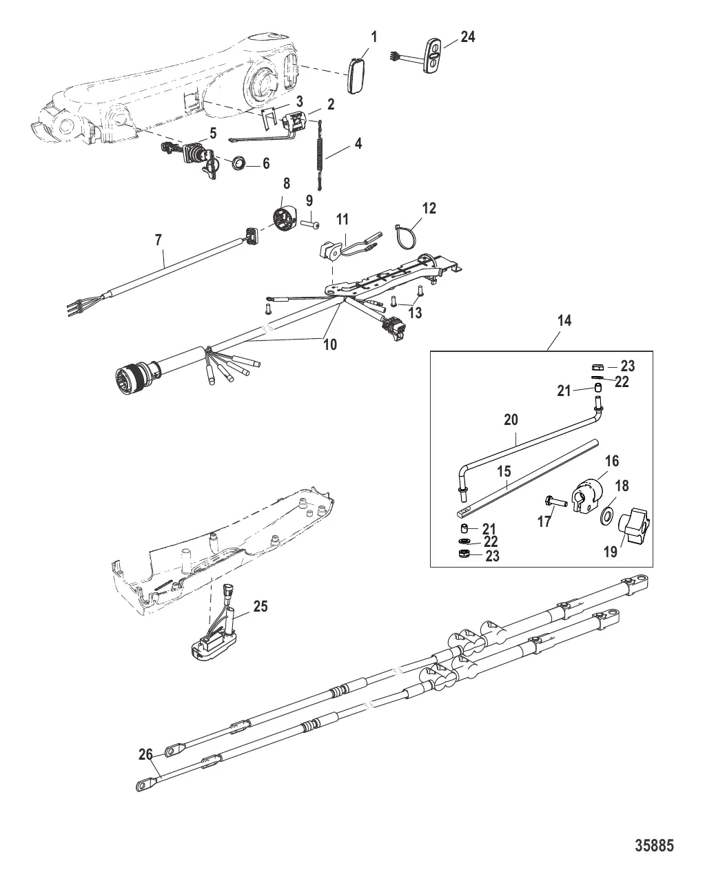 Компоненты комплекта румпельной рукоятки (Румпель Big Tiller – ручной, механический)