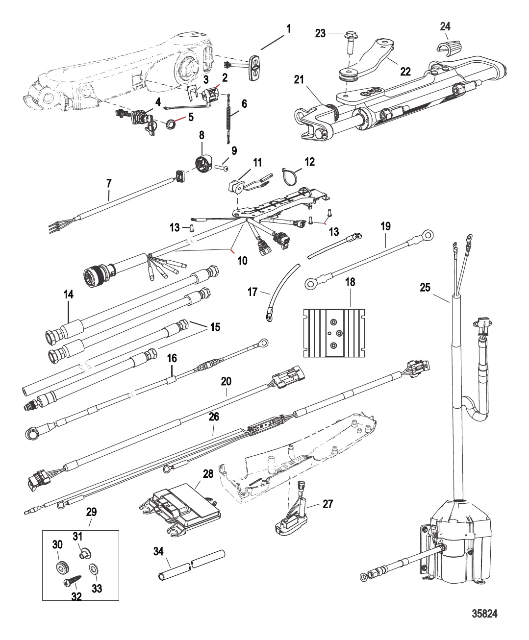 Компоненты комплекта румпельной рукоятки (Румпель Big Tiller – рулевой механизм, DTS)
