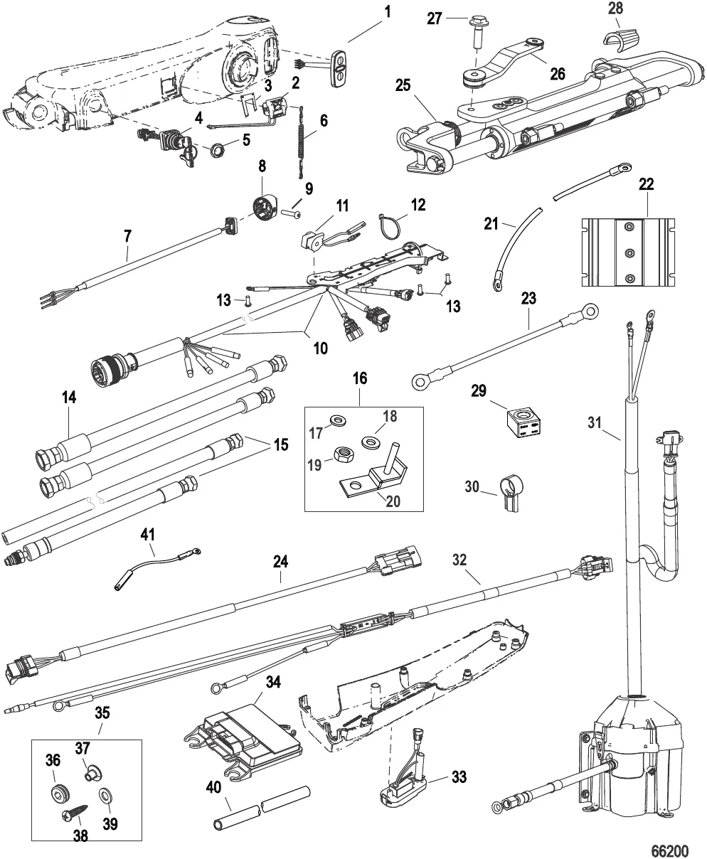 Компоненты румпельной рукоятки (Большой румпель – усилитель рулевого управления 175-300 DTS)
