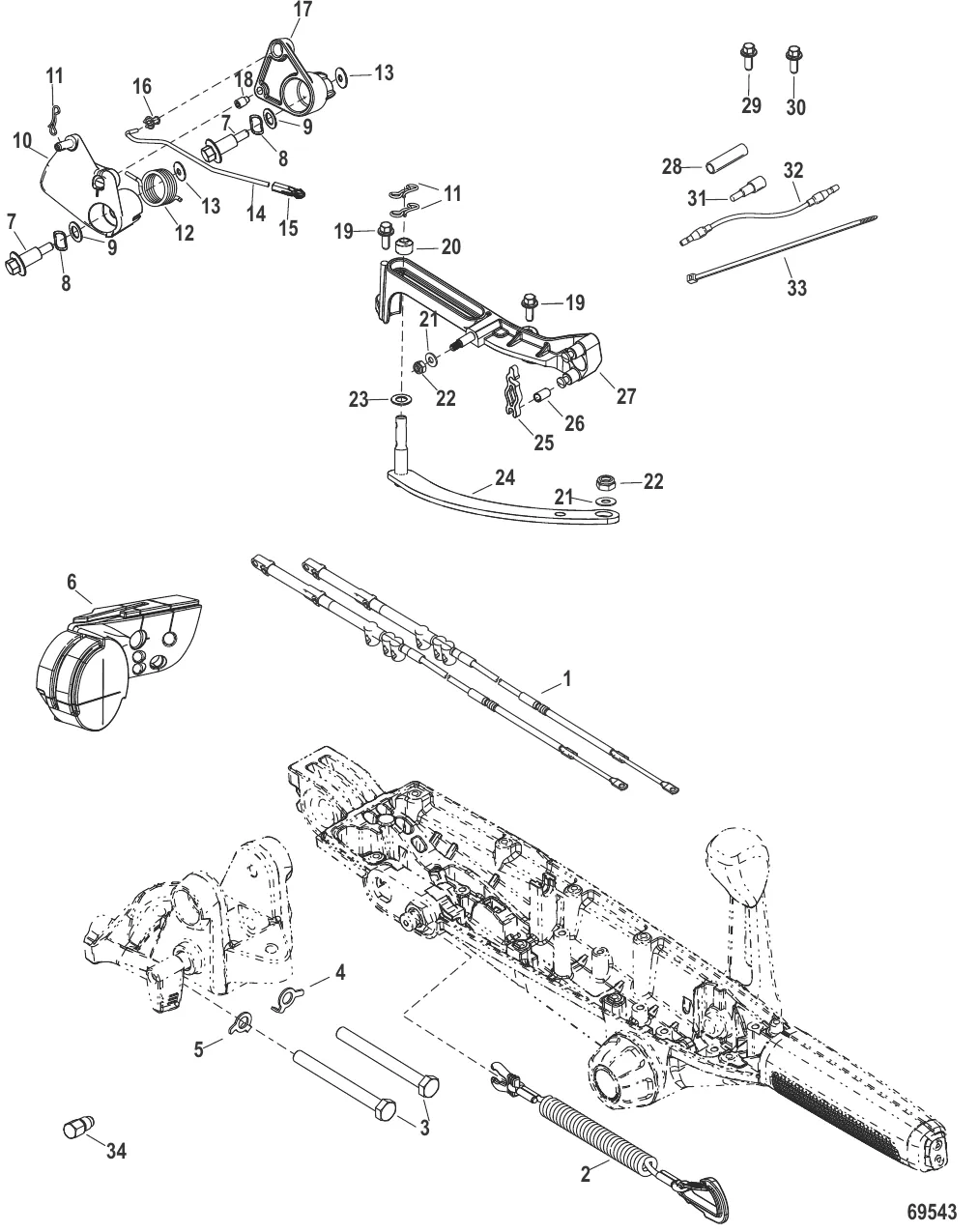 Tiller Handle Conversion Kit (8M0159447) 40-60hp Traditional Tiller to 40-60hp Mid Mount Tiller