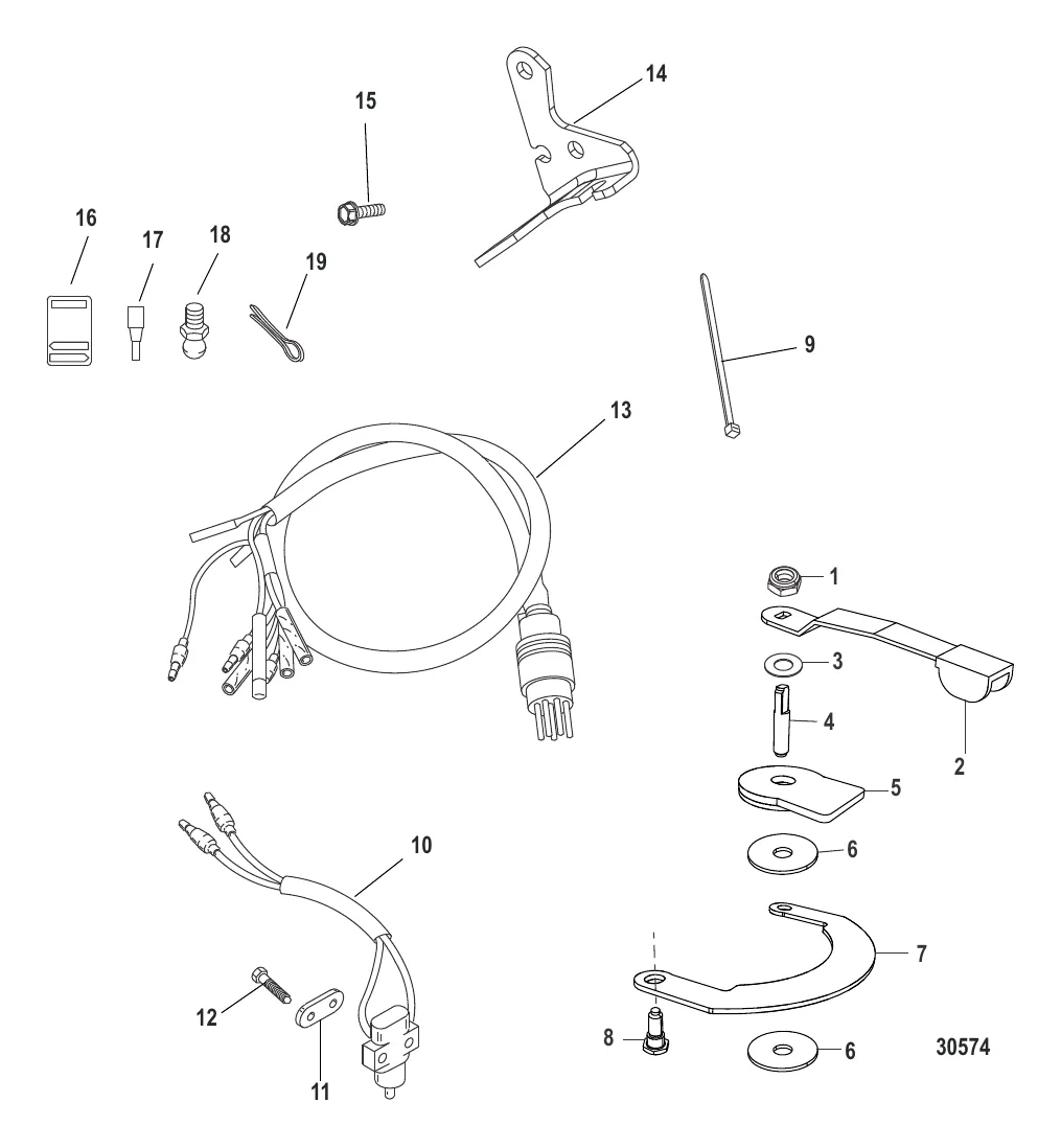 Компоненты комплекта румпельной рукоятки – 25 л.с. (821455A6/A7/A20)