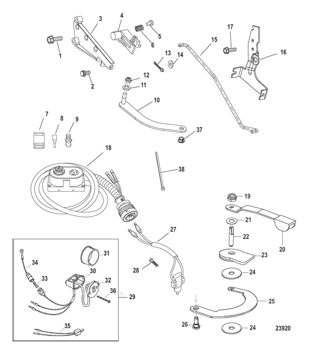 Компоненты комплекта румпельной рукоятки – 40 л.с., EFI (821455A15 / A24)