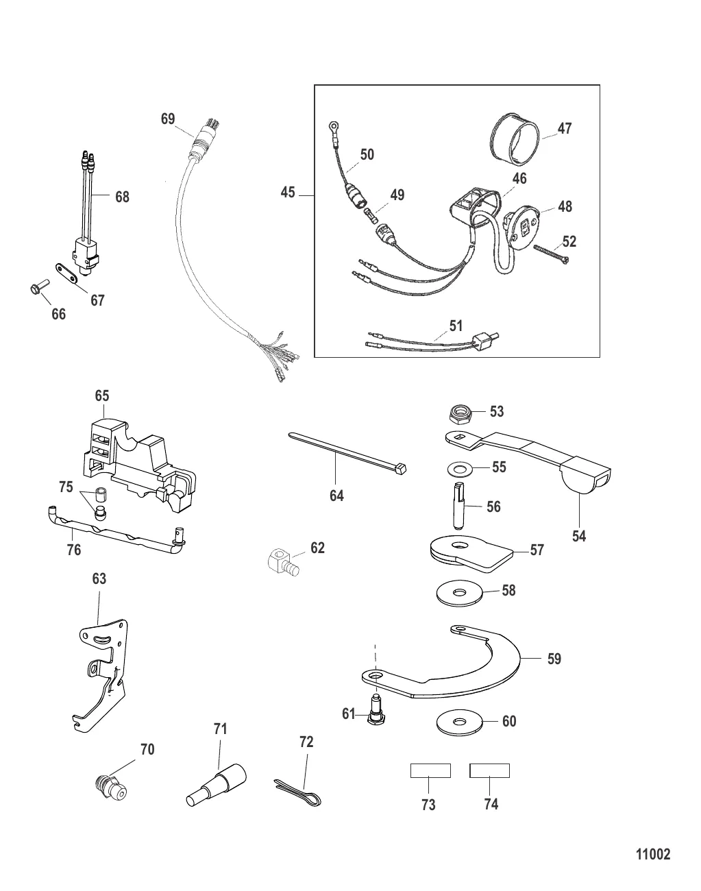 Компоненты комплекта румпельного управления 40–50 л. с. (828813A10/11/A31)