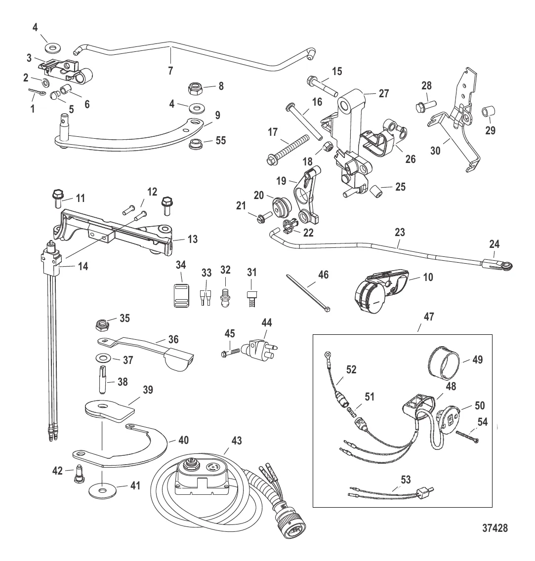 Компоненты комплекта румпельной рукоятки – 40/50/60 л.с. (880093A03)