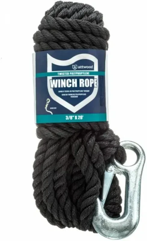 Attwood Канат с карабином полипропилен черн. Диа.9,5мм*6м