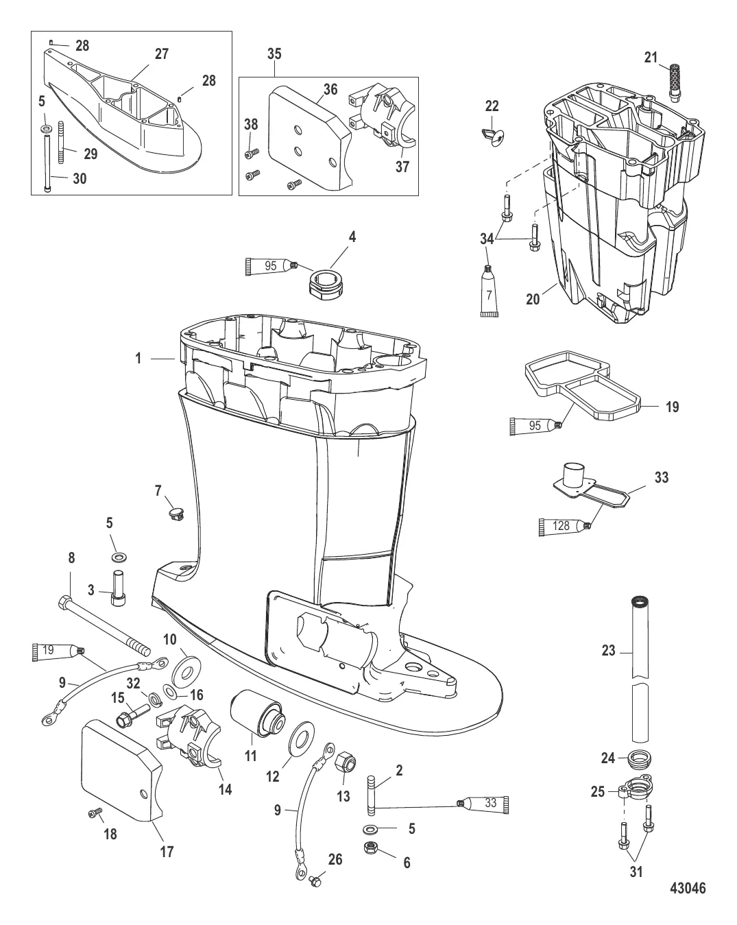 Корпус ведущего вала и выхлопная труба