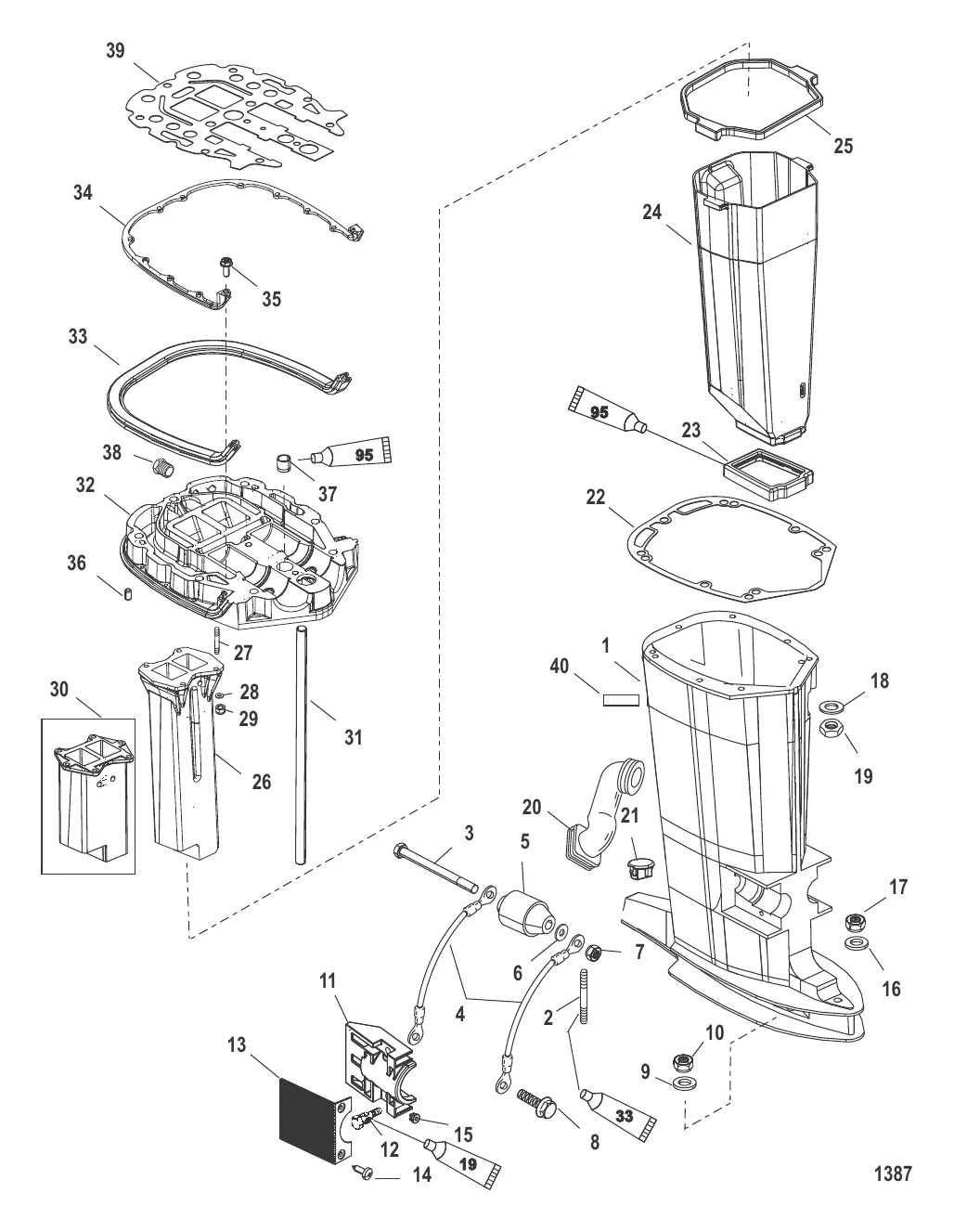 Корпус ведущего вала и выхлопная труба
