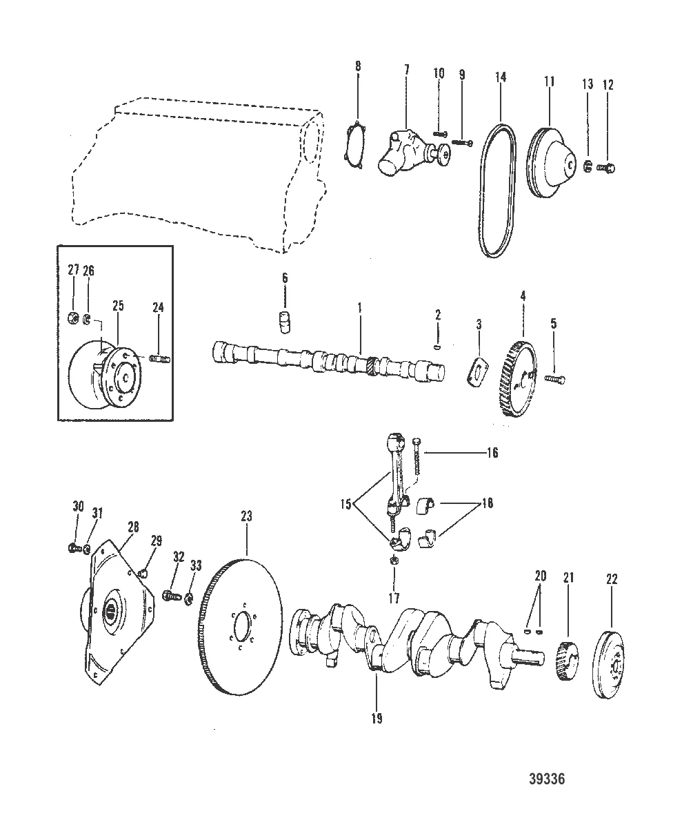 КОЛЕНЧАТЫЙ ВАЛ, РАСПРЕДЕЛИТЕЛЬНЫЙ ВАЛ, ВОДЯНОЙ НАСОС (140-3.0L/181 CID)